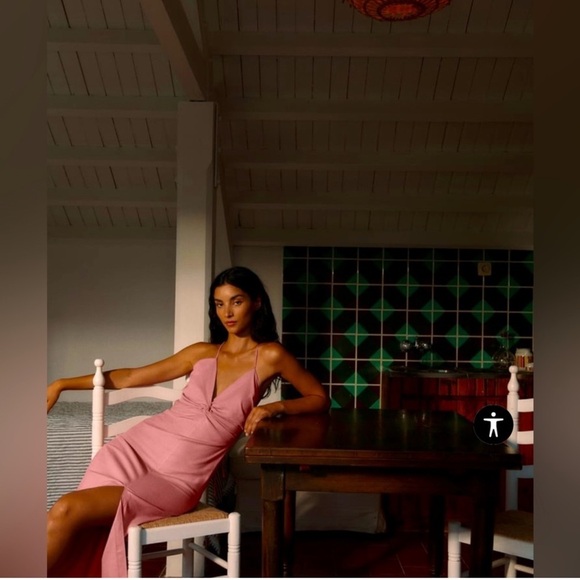 ZARA Chalk Pink Linen Blend Sleeveless Midi Dress - Picture 3 of 11